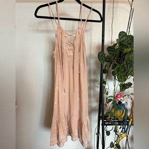 KENDALL & KYLIE Pink Embroidered Mini Lace Up Dress